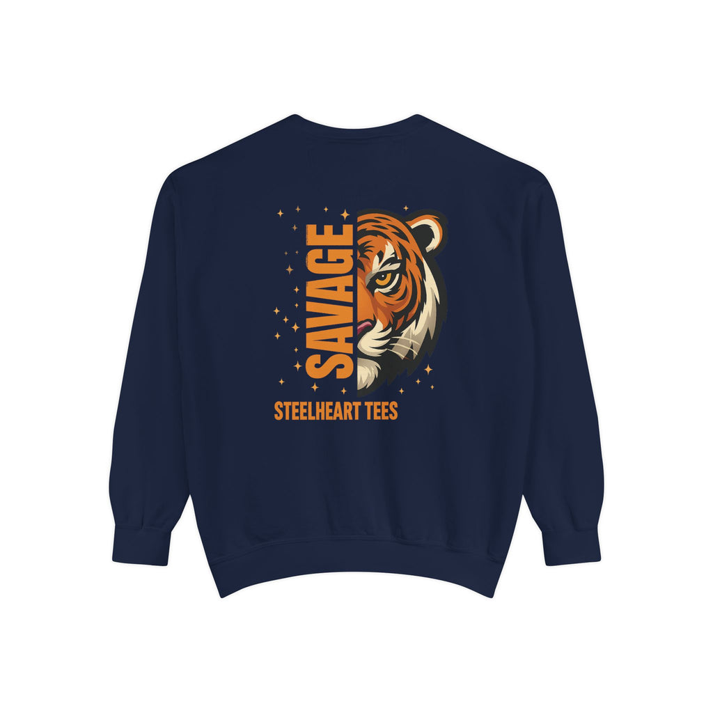 Savage Tiger Graphic Sweatshirt — ‘SAVAGE’ Back Print Crewneck