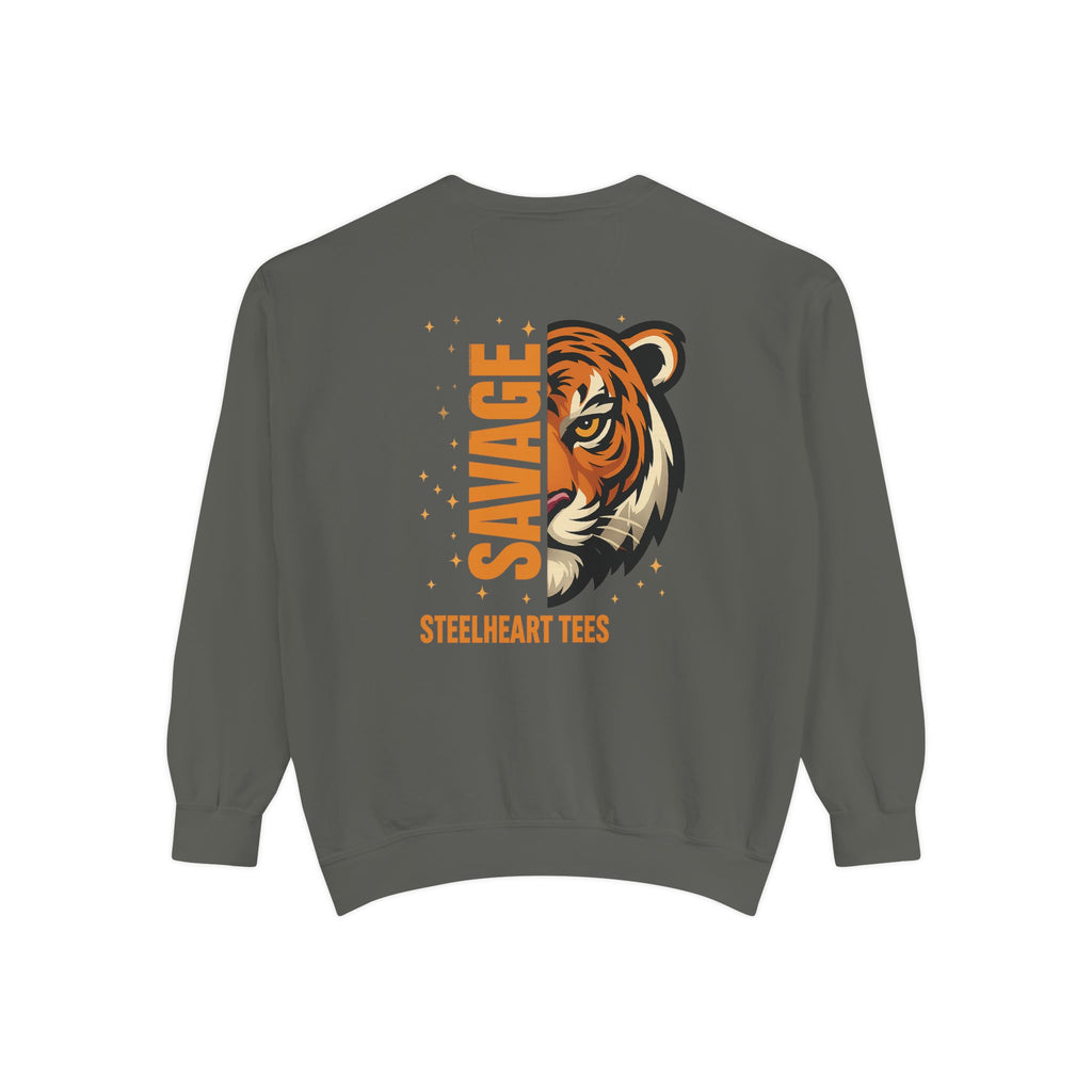 Savage Tiger Graphic Sweatshirt — ‘SAVAGE’ Back Print Crewneck